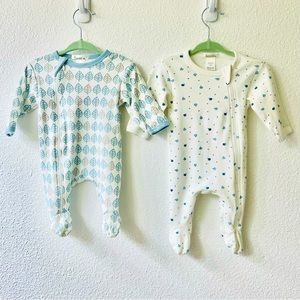 Beanstork Zippered Footie Pajama Set Sz 1M Blue White 100% Organic Cotton NWOT